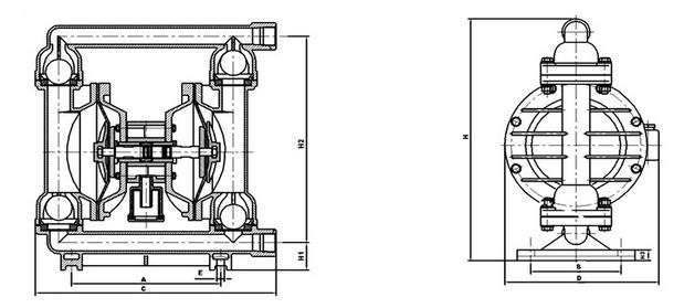 QBK氣動(dòng)隔膜泵安裝尺寸圖
